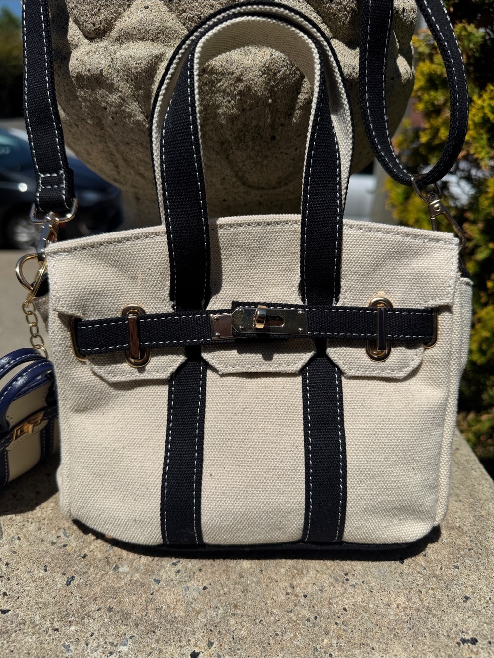 Canvas Mini Tote with Removable Mini Bag - Cream & Black Boatkin Bag NWOT’s - Picture 2 of 16